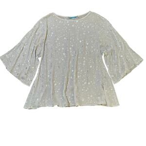 Alice + Olivia Sheer Popover Blouse Small Gray Silk with Silver Polka Dots